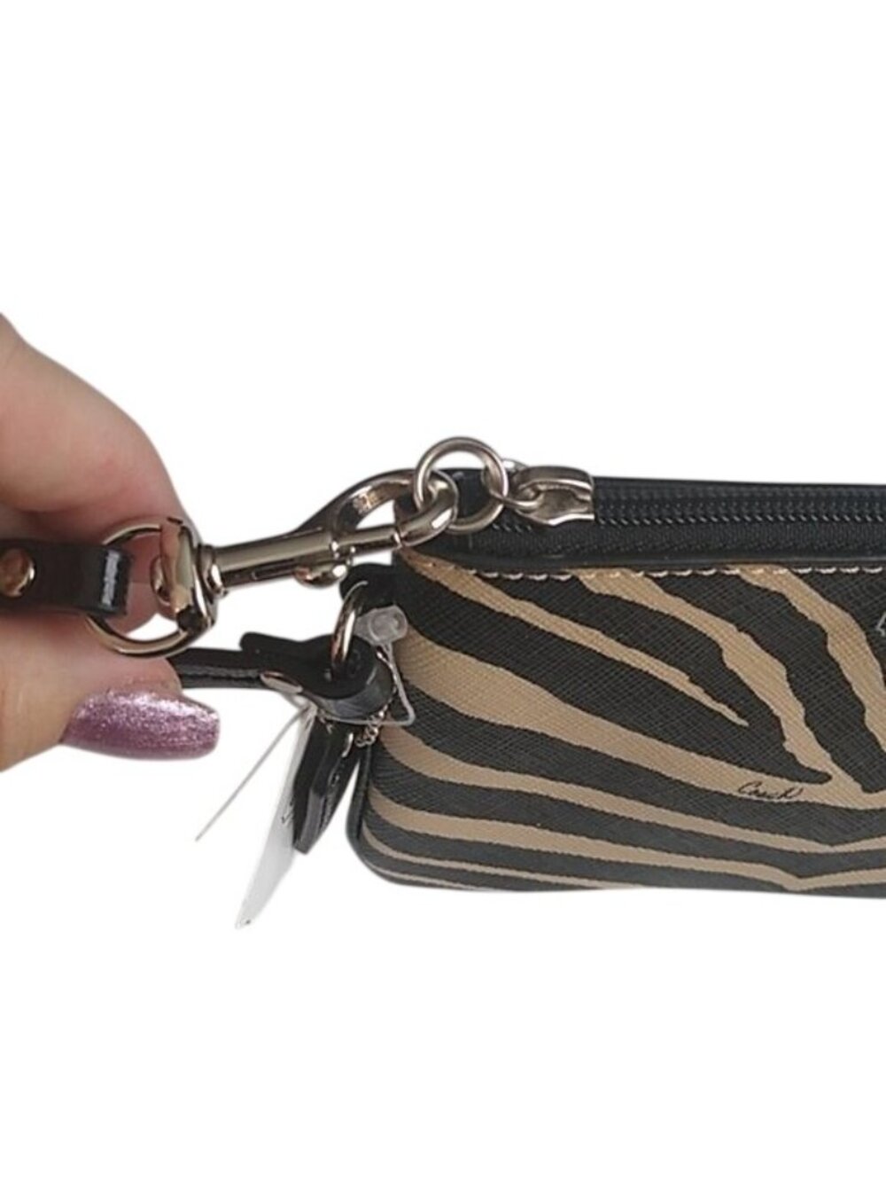 Coach F51099 Zebra Print Small Wristlet, SV/Black - Picture 5 of 6